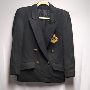 Wool Double-Breasted Blazer with Gold Crest